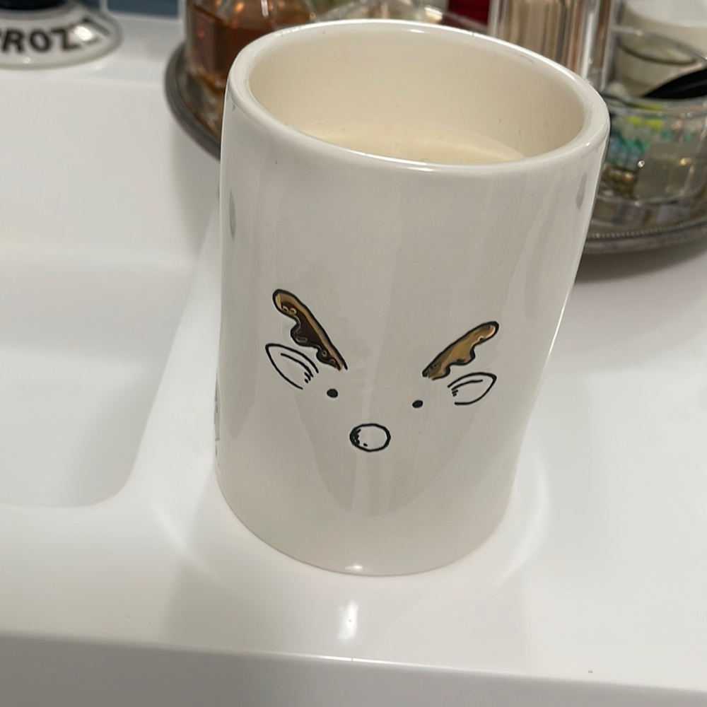 Rae Dunn "Reindeer" & Cheer White/Black/Gold Ceramic Candle